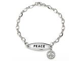 Peace Sign Sterling Silver ID Charm Bracelet with Cubic Zirconia (CZ)