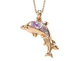 Rose Gold Over Sterling Silver Sealife Dolphins Pendant with Created Pink Opal Inlay