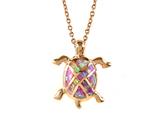 Rose Gold Over Sterling Silver Sealife Turtle Pendant with Created Pink Opal Inlay