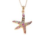 Large Rose Gold Over Sterling Silver Sealife Starfish Pendant with Created Pink Opal Inlay