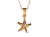Small Rose Gold Over Sterling Silver Sealife Starfish Pendant with Created Pink Opal Inlay