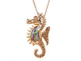 Rose Gold Over Sterling Silver Sealife Seahorse Pendant with Created Pink Opal Inlay
