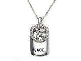 Peace Sign Sterling Silver Pendant With Dog Tag and Cubic Zirconia (CZ)