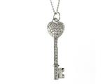 Large Sterling Silver Key Pendant With Cubic Zirconia (CZ)