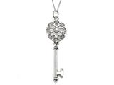 Large Sterling Silver Key Pendant With Cubic Zirconia (CZ)