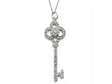 Large Sterling Silver Key Pendant With Cubic Zirconia (CZ)
