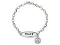Peace Sign Sterling Silver ID Charm Bracelet with Cubic Zirconia (CZ)