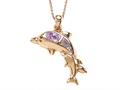 Rose Gold Over Sterling Silver Sealife Dolphins Pendant with Created Pink Opal Inlay