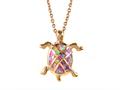Rose Gold Over Sterling Silver Sealife Turtle Pendant with Created Pink Opal Inlay