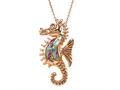 Rose Gold Over Sterling Silver Sealife Seahorse Pendant with Created Pink Opal Inlay