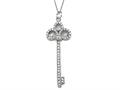 Large Sterling Silver Key Pendant With Cubic Zirconia (CZ)
