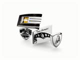 Tonino Lamborghini Stainless Steel Cufflinks with Carbon Fiber and Orange Crystal Stones