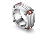 Tonino Lamborghini Corsa Collection Stainless Steel Ring with Red and White Crystal Stones