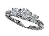 Zoe R™ Sterling Silver Micro Pave Hand Set Cubic Zirconia (CZ) 3 Stone Engagement Ring