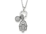 Zoe R™ 925 Strerling Silver Micro Pave Hand Set Cubic Zirconia (CZ) Hamsa Pendant On 22 Inch Adjustable Chain
