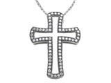 Zoe R™ Sterling Silver Micro Pave Hand Set Cubic Zirconia (CZ) Medium Cross Pendant