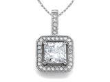 Zoe R™ 925 Sterling Silver Micro Pave Hand Set Cubic Zirconia (CZ) Square Pendant with 18 Inch