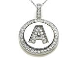 Zoe R™ Sterling Silver Micro Pave Hand Set Cubic Zirconia (CZ) Letter "A" Initial Disc Pendant