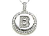 Zoe R™ Sterling Silver Micro Pave Hand Set Cubic Zirconia (CZ) Letter "B" Initial Disc Pendant