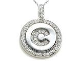 Zoe R™ Sterling Silver Micro Pave Hand Set Cubic Zirconia (CZ) Letter "C" Initial Disc Pendant