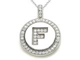 Zoe R™ Sterling Silver Micro Pave Hand Set Cubic Zirconia (CZ) Letter "F" Initial Disc Pendant