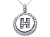 Zoe R™ Sterling Silver Micro Pave Hand Set Cubic Zirconia (CZ) Letter "H" Initial Disc Pendant