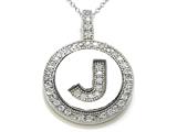Zoe R™ Sterling Silver Micro Pave Hand Set Cubic Zirconia (CZ) Letter "J" Initial Disc Pendant
