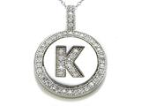 Zoe R™ Sterling Silver Micro Pave Hand Set Cubic Zirconia (CZ) Letter "K" Initial Disc Pendant