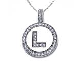 Zoe R™ Sterling Silver Micro Pave Hand Set Cubic Zirconia (CZ) Letter "L" Initial Disc Pendant
