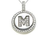 Zoe R™ Sterling Silver Micro Pave Hand Set Cubic Zirconia (CZ) Letter "M" Initial Disc Pendant