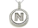 Zoe R™ Sterling Silver Micro Pave Hand Set Cubic Zirconia (CZ) Letter "N" Initial Disc Pendant