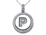 Zoe R™ Sterling Silver Micro Pave Hand Set Cubic Zirconia (CZ) Letter "P" Initial Disc Pendant