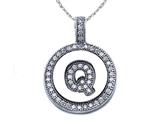 Zoe R™ Sterling Silver Micro Pave Hand Set Cubic Zirconia (CZ) Letter "Q" Initial Disc Pendant