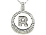 Zoe R™ Sterling Silver Micro Pave Hand Set Cubic Zirconia (CZ) Letter "R" Initial Disc Pendant