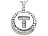 Zoe R™ Sterling Silver Micro Pave Hand Set Cubic Zirconia (CZ) Letter "T" Initial Disc Pendant