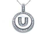 Zoe R™ Sterling Silver Micro Pave Hand Set Cubic Zirconia (CZ) Letter "U" Initial Disc Pendant