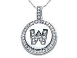 Zoe R™ Sterling Silver Micro Pave Hand Set Cubic Zirconia (CZ) Letter "W" Initial Disc Pendant