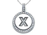 Zoe R™ Sterling Silver Micro Pave Hand Set Cubic Zirconia (CZ) Letter "X" Initial Disc Pendant