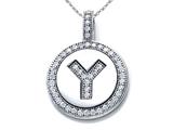 Zoe R™ Sterling Silver Micro Pave Hand Set Cubic Zirconia (CZ) Letter "Y" Initial Disc Pendant