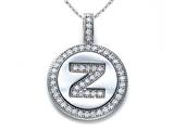 Zoe R™ Sterling Silver Micro Pave Hand Set Cubic Zirconia (CZ) Letter "Z" Initial Disc Pendant