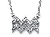 Zoe R™ Sterling Silver Micro Pave Hand Set Cubic Zirconia (CZ) Aquarius Zodiac Pendant On 18 Inch Adjustable Chai