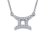Zoe R™ Sterling Silver Micro Pave Hand Set Cubic Zirconia (CZ) Gemini Zodiac Pendant On 18 Inch Adjustable Chain