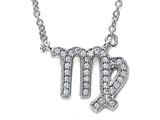 Zoe R™ Sterling Silver Micro Pave Hand Set Cubic Zirconia (CZ) Virgo Zodiac Pendant On 18 Inch Adjustable Chain