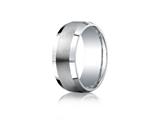 Benchmark® Argentium Silver 9mm Comfort-fit Satin-finished Beveled Edge Design Band