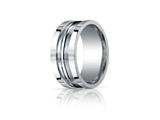 Benchmark® Argentium Silver 10mm Comfort-fit Satin-finished Double Groove Center Square Edge Design Band