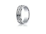 Benchmark® Argentium Silver 7mm Comfort-fit Satin-finised Double Groove Center Design Band