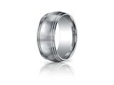 Benchmark® Argentium Silver 10mm Comfort-fit Satin-finished Double Row Round Edge Design Band