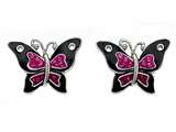 Black and Pink Enamel Sterling Silver Butterfly Earrings with Pink CZ`s