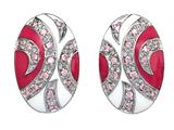 Pink and White Enamel Sterling Silver Earrings with Pink CZ`s