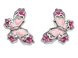 Pink Enamel Sterling Silver Butterfly Earrings with Pink CZ`s